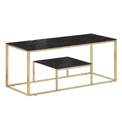 (gold and black, glass) vidaXL Coffee Table End Table Silver Stainless Steel and Solid Wood Slee