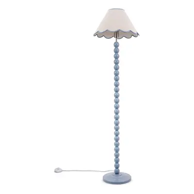 ValueLights Bobbins Powder Blue Floor Lamp Blue Scallop Shade & Bulb