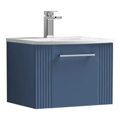 Retro Drawer Wall Hung Vanity Unit with Curved Tap Hole Ceramic Basin - 500mm - Satin Blue - Bal