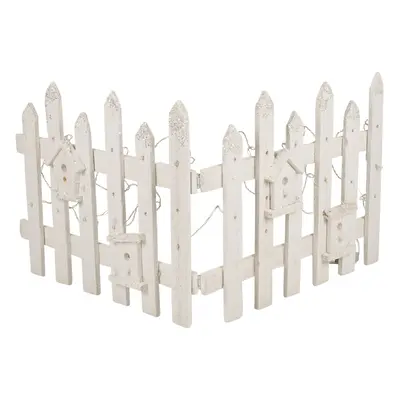 (White With White Glitter , 2x LED Fence ) Wooden Rustic Snow Fence | With LED Lighting