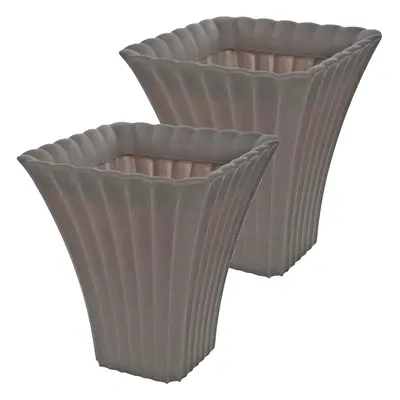 (x2, Taupe ) Tall Square Flower Plant Pot Garden Planter