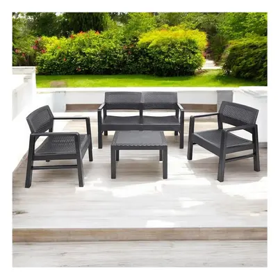 (Anthracite without Cushions) Pcs Rattan Garden Furniture Lounge Set Sofa Arm Chairs Side Table 