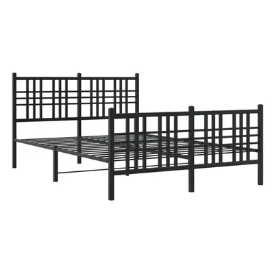 (black, 135x190 cm/with headboard & footboard) vidaXL Metal Bed Frame with Headboard Home Bed Ba