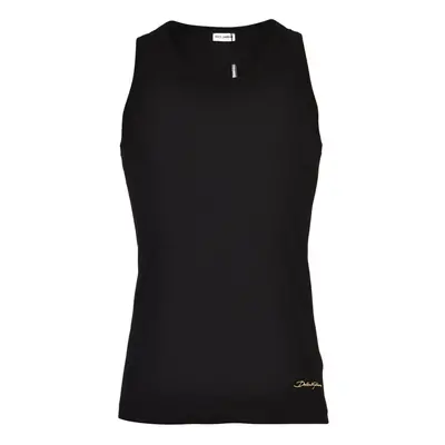 (XL) FUEB0 Stretch Cotton Tank Top, Black with Yellow Logo