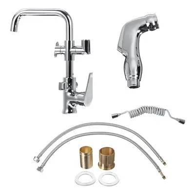 Chrome Kitchen Faucet Dual Sprayer Swivel Spout Spring Pull Out Spray Mixer Tap