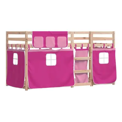 vidaXL Bunk Bed with Curtains Kids Twin Sleeper Pink 90x190 cm Solid Wood Pine