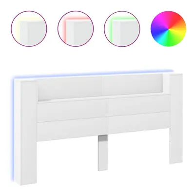 vidaXL Headboard Cabinet with LED Bedroom Bed Header White 200x16.5x103.5 cm