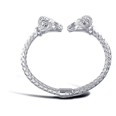 Jewelco London Solid Silver Rhodium Plated Double Rams Head Bangle - Ladies - ABG048