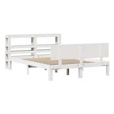 vidaXL Bed Frame with Headboard Bed Base White 140x190 cm Solid Wood Pine