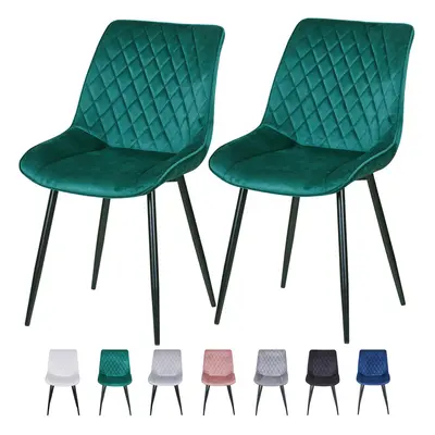 (GREEN) Set of Velvet Chairs Padded Seat Metal Legs ELLE