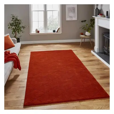 (120x170cm) Modern Kasbah KB2025 Geometric Wool Rugs in Terracotta Orange Soft Hand Made Mats