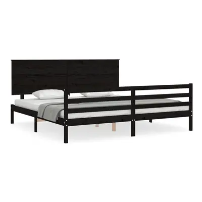 (black, x cm) vidaXL Bed Frame Bed Base Wooden Bed with Headboard White King Size Solid Wood