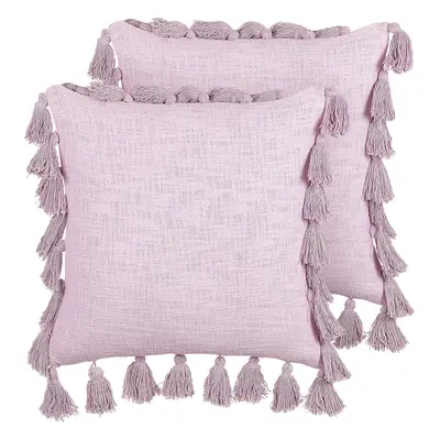 Set of Cotton Cushions with Tassels x cm Pink LYNCHIS