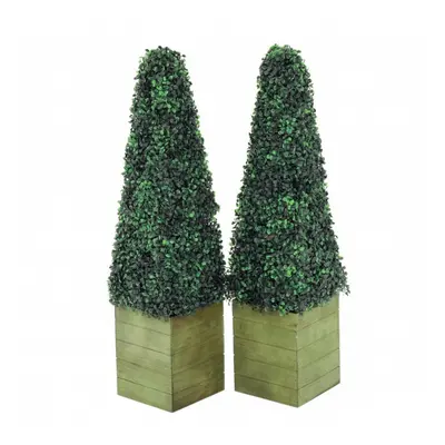 Oypla Set of Artificial Topiary Boxwood Pyramid Trees 90cm Indoor Outdoor Decoration