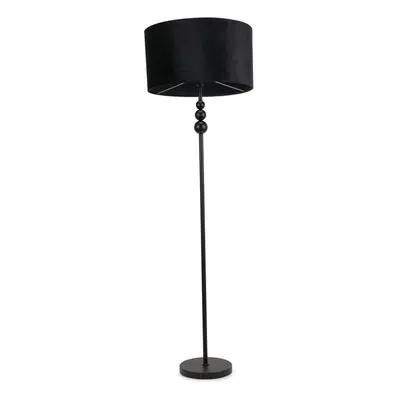 ValueLights Marissa Black Velvet Shade Black Stacked Floor Lamp & Bulb