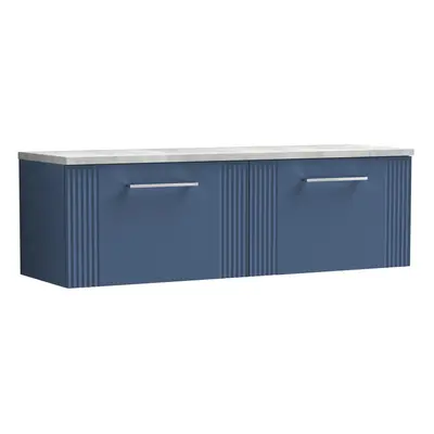 Retro Drawer Wall Hung Vanity Unit with Bellato Grey Laminate Worktop - 1200mm - Satin Blue - Ba