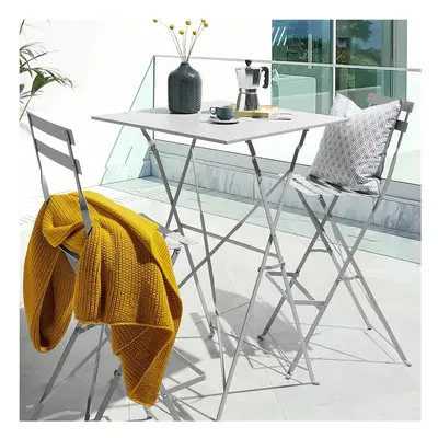 (Grey) Folding Metal Chairs & Table Bistro Bar Patio Breakfast Furniture Set