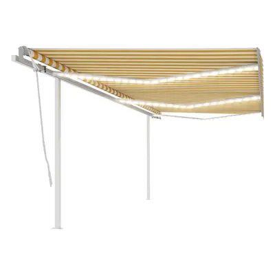 vidaXL Manual Retractable Awning with LED 6x3.5 m Yellow and White Outdoor