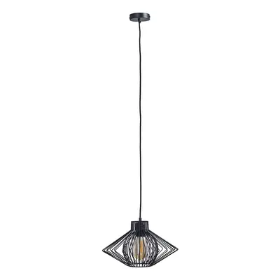 Retro Matt Black Ceiling Pendant Light Fitting with a Black Disperse Geometric Design Wire Shade