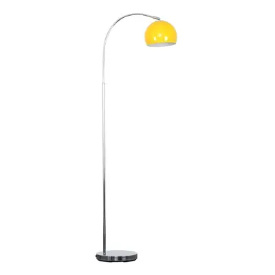 Designer Style Polished Chrome Stem Floor Lamp with a Gloss Yellow Arco Style Metal Dome Light S