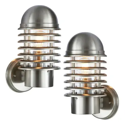 2 PACK IP44 Outdoor Wall Lamp Stainless Steel Round Caged Light Porch Security