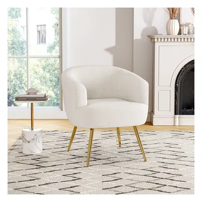 White Teddy Fabric Armchair with Metal Legs