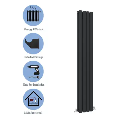 (Double, 1800x236mm) Black Oval Tube Designer Radiator