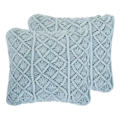 Set of Cotton Macrame Cushions x cm Blue GOREME