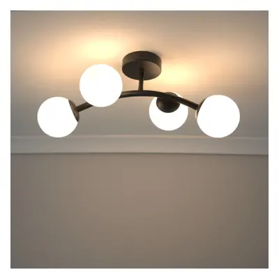 ValueLights Jas Frosted Globe Shades Way Black Ceiling Light & Bulbs