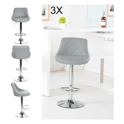 3X Bar Stools Leather Swivel Lift Chair Breakfast Pub Grey