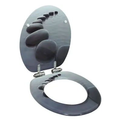 vidaXL WC Toilet Seat with Soft Close Lid MDF Stones Design Bathroom Bidet