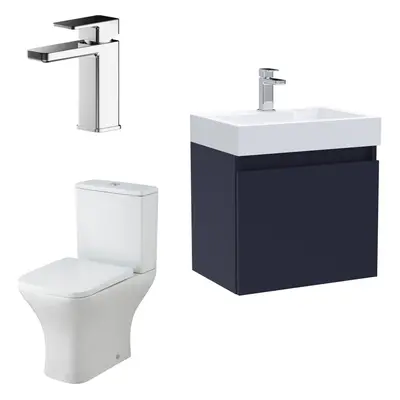 Cloakroom Suite - Vanity Unit, Tap and Toilet Set - Electric Blue/Chrome