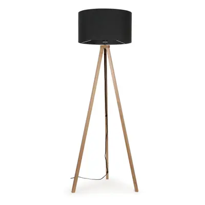 ValueLights Barbro Light Wood Tripod Floor Lamp with Large Charcoal Reni Shade