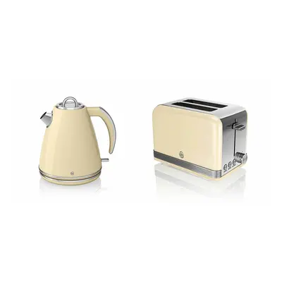 SWAN RETRO CREAM 1.5 Litre Jug Kettle & CREAM Slice Toaster Set