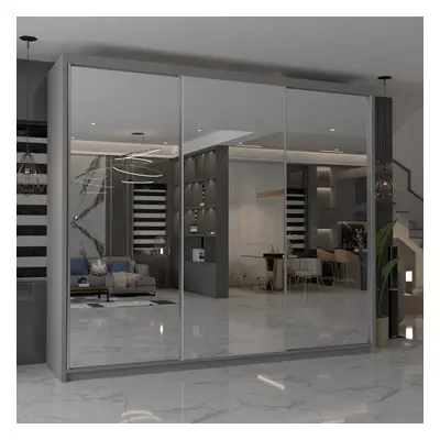 (Grey, 250) MN FURNITURE Ice Mirror Sliding Door Wardrobe