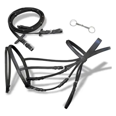 vidaXL Leather Flash Bridle with Reins and Bit Black Full Adjustable Length