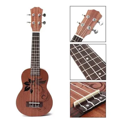 21 Inch Soprano Ukulele Uke Sapele Frets Musical Instrument Flower