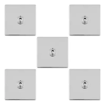 5 PACK Gang Single Retro Toggle Light Switch SCREWLESS CHROME 10A Way Plate