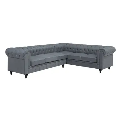 Corner Sofa CHESTERFIELD Fabric Grey Left Hand