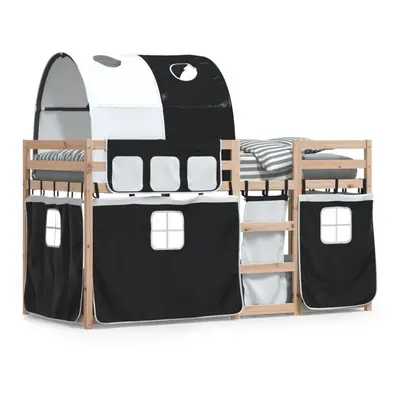 (black, x cm) vidaXL Bunk Bed with Curtains Bed Frame White&Black 90x200 cm Solid Wood Pine