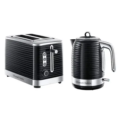 Russell Hobbs Inspire High Gloss Plastic Two Slice Toaster, Black with Kettle