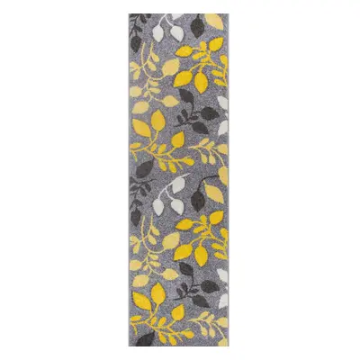 (14. 1 Floral - Grey / Yellow, Hallway Runner : x cm) Modern Geometric Floral Abstract Area Rugs