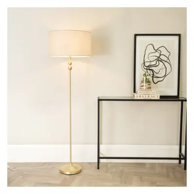 ValueLights Maggie Gold Candlestick Floor Lamp with Natural Lamp Shade