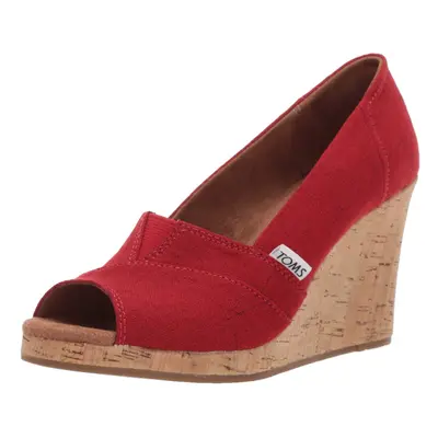 TOMS Women's Classic Espadrille Wedge Sandal, red Crosshatch Jacquard