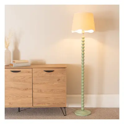 ValueLights Bobbins Scallop White Trim Shade Green Floor Lamp & Bulb