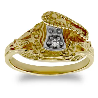 (C) Jewelco London Kids Solid 9ct Yellow Gold White Round Brilliant Cubic Zirconia Horse Saddle 