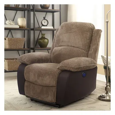 (Brown, Chair Only) Fabric Cord Electric Recliner Seater Seater Sofa And Chair Grey Or Brown