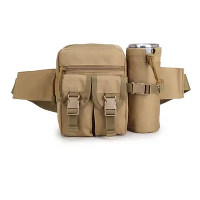 (Khaki) 600D Nylon Outdoor Tactical Bag Waist Bag Molle Pouch Water Bottle Holder Waterproof Mil