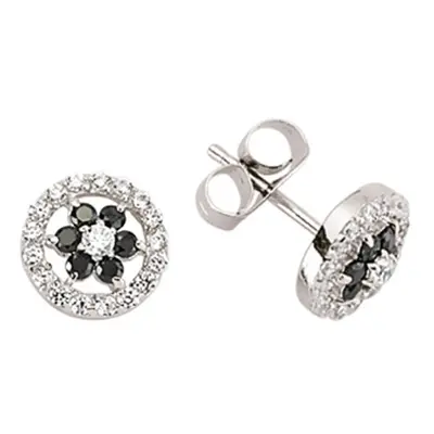 Jewelco London Ladies Sterling Silver Black Cubic Zirconia Daisy Halo Stud Earrings - GVE367BLK