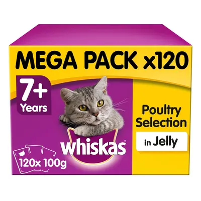 Whiskas 7+ Senior Cat Pouches Poultry Selection Cat Food Jelly 120x100g Megapack